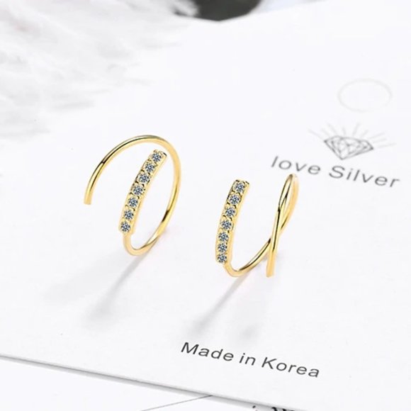 NEW 925 Sterling Silver Diamond Circle Earrings - Picture 6 of 8